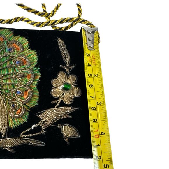 Vintage Black Velvet Peacock Evening Clutch Purse Zardozi Hand Embroidery - Picture 12 of 13